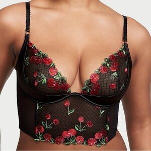 Victoria's Secret Black Bra with Cherry Embroidery